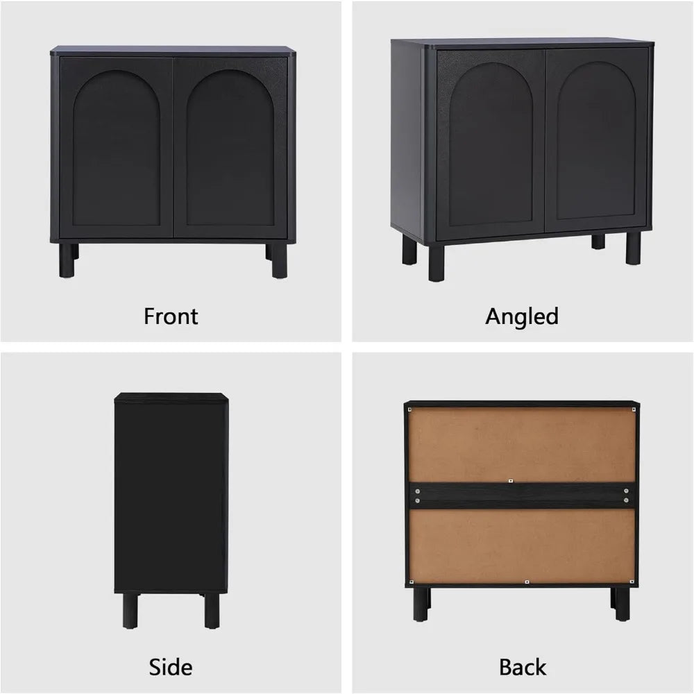Contemporary Arched Door Sideboard Buffet, Solid Wood Leg Kitchen Storage Cabinet, Accent Console Table
