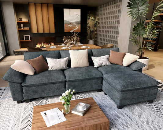 L Shaped Modular Cloud Chenille Sectional Sofa With Ottoman