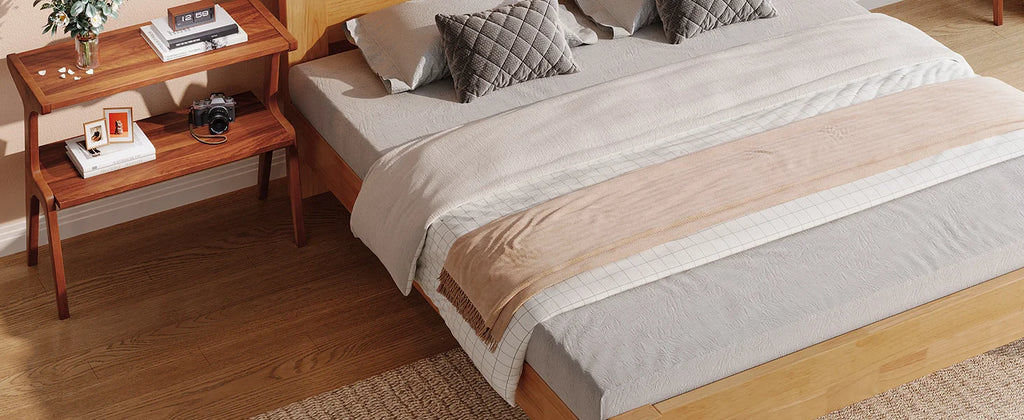 Solid Wood End Table Two Tier Storage Shelf Living Room