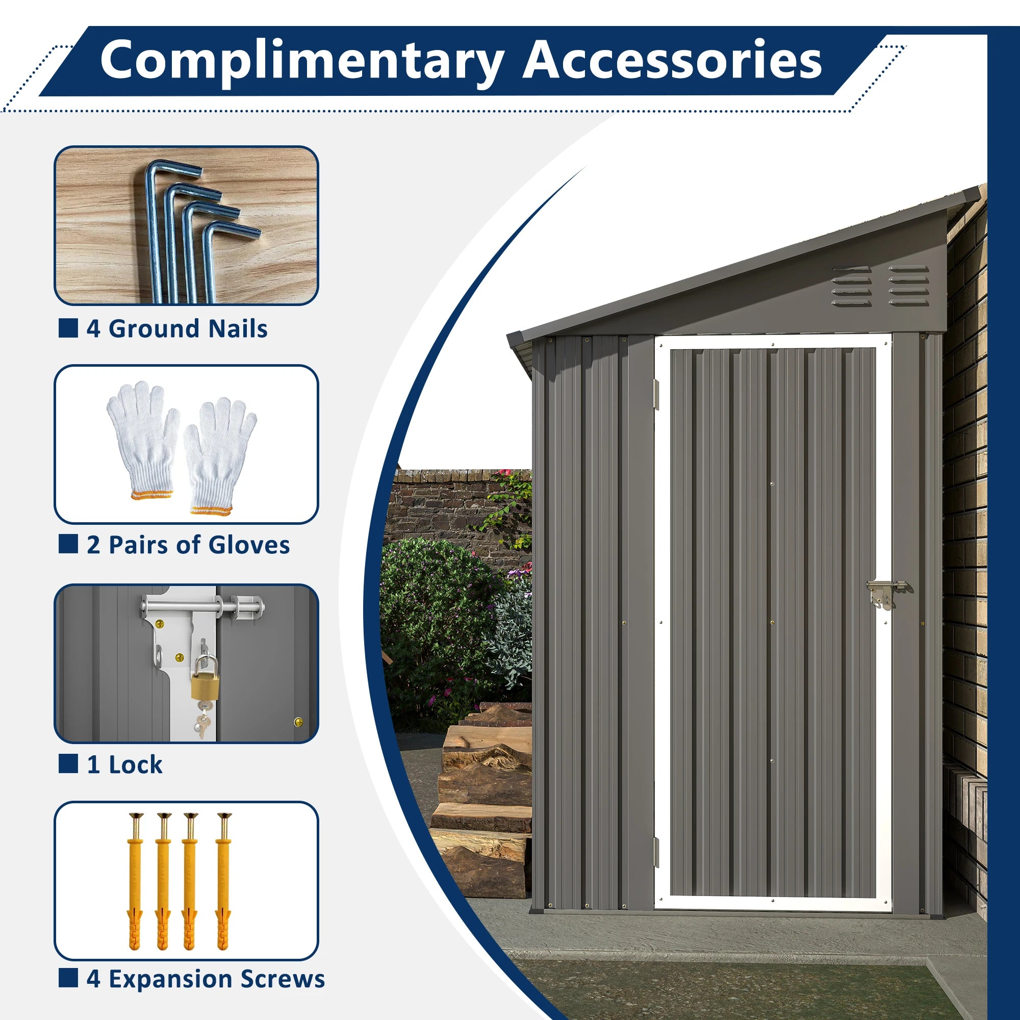 LZBEITEM 4x8 Metal Wall Mounted Garden Storage Shed Grey