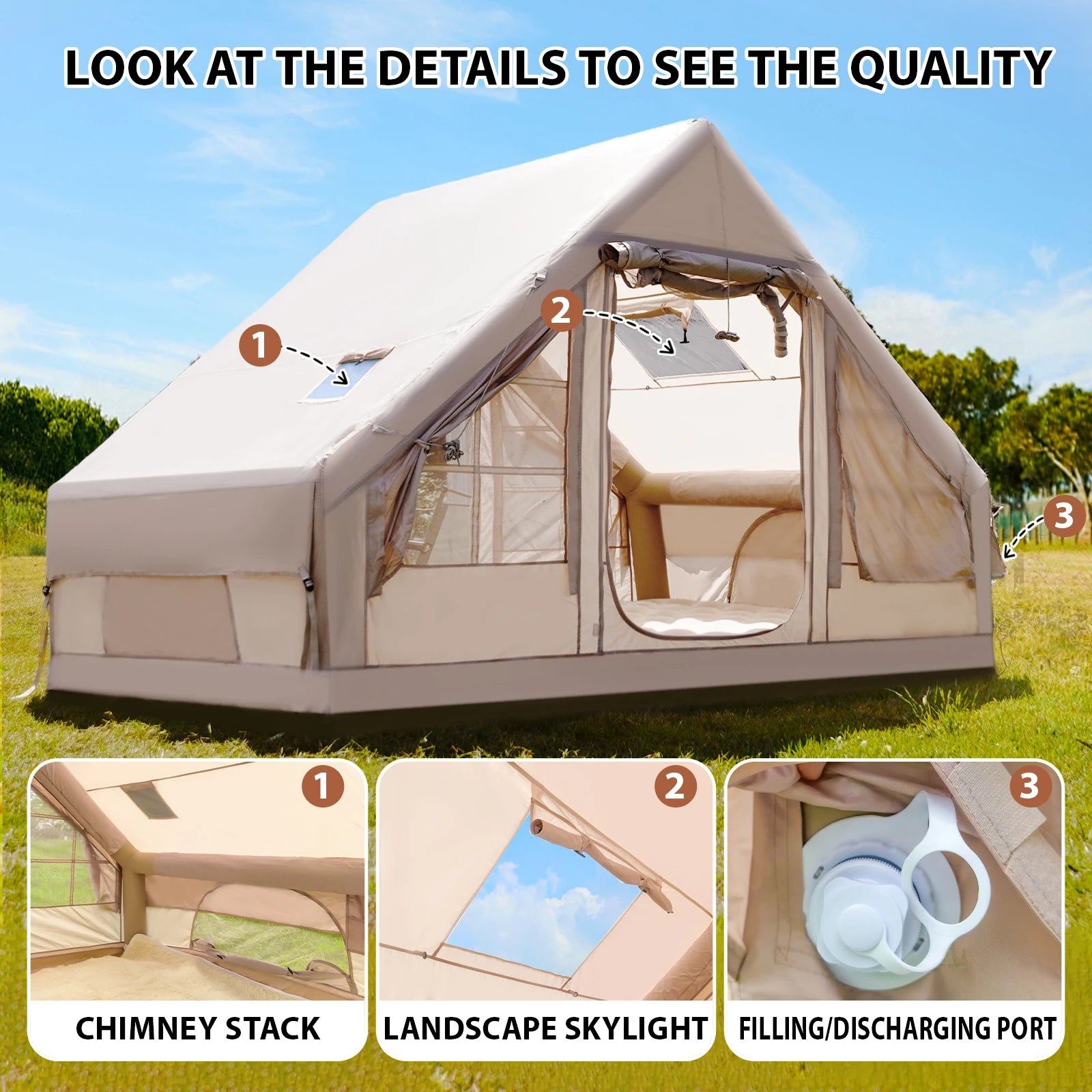 Inflatable Tents for Camping with Pump,Air Glamping Tents for Camping Family, Easy Setup Rainproof Windproof Outdoor Tents