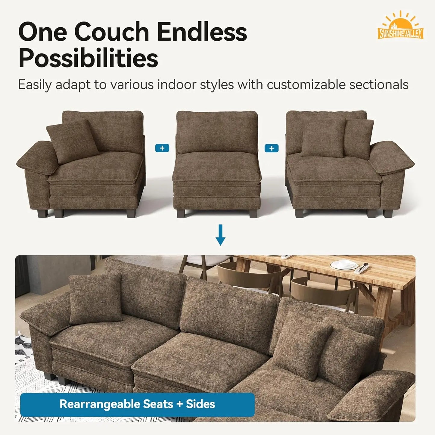 L Shaped Modular Cloud Chenille Sectional Sofa With Ottoman