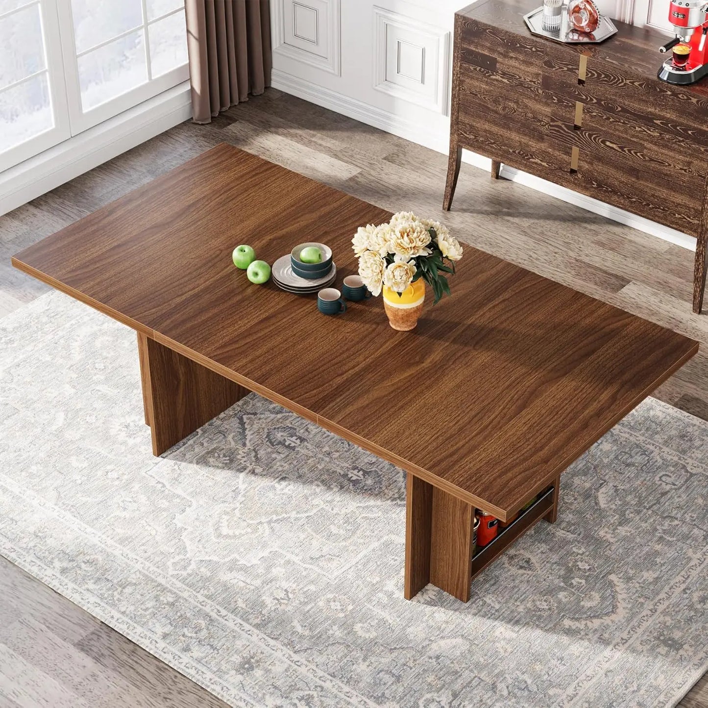 Farmhouse Dining Table For 6 To 8 With Hidden Storage
