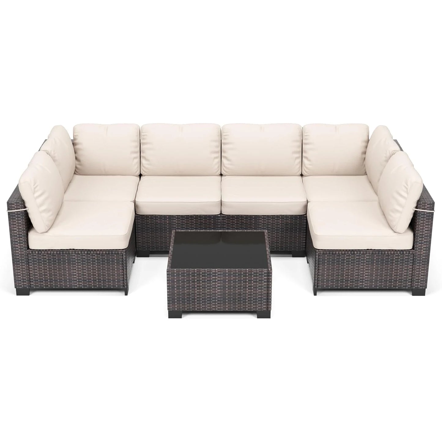 Seven Piece Modular Outdoor Furniture Set With PE Rattan Wicker