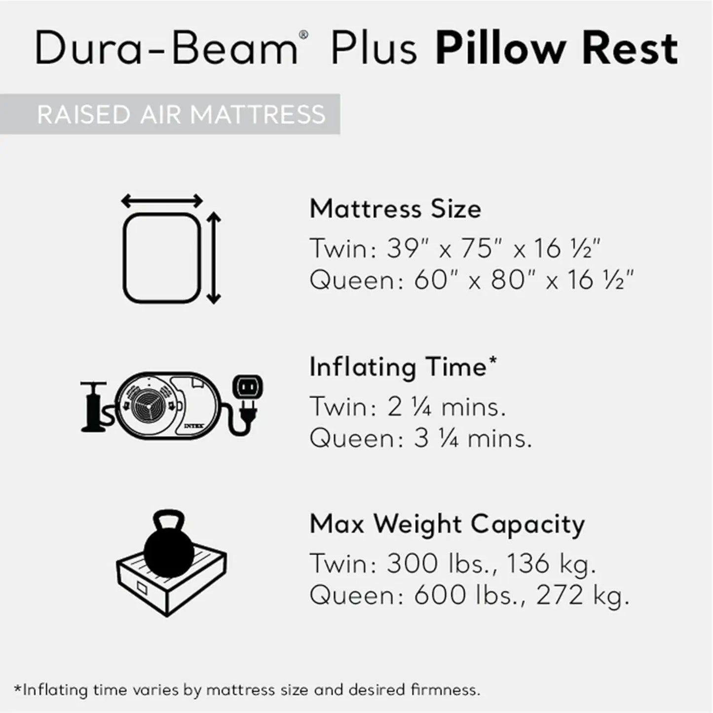Raised Twin Airbed With Built In Pump DuraBeam Pillow