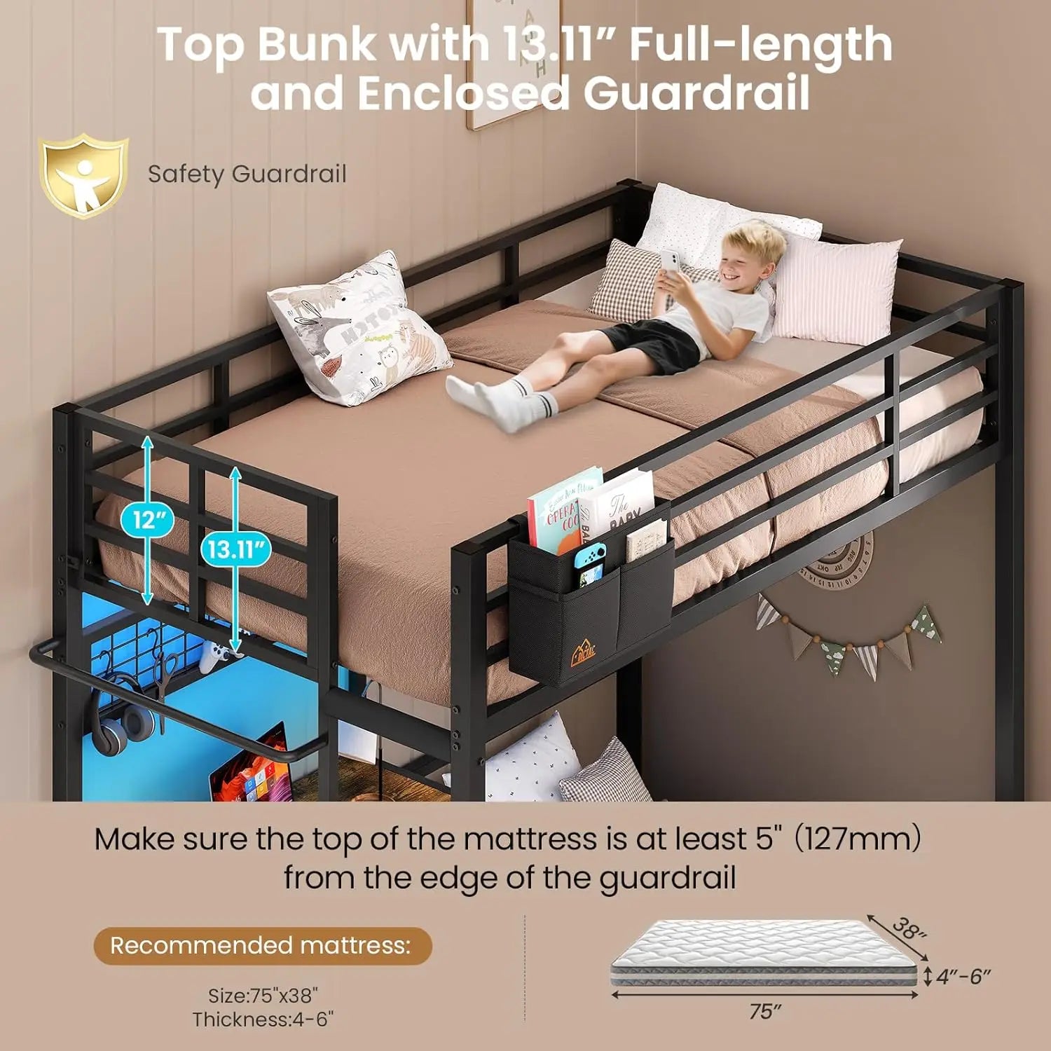 L Shaped Twin Over Twin Bunk Bed With Desk Storage
