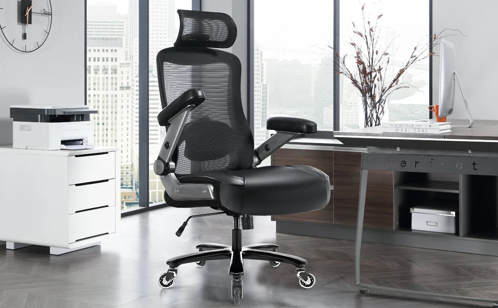 600 LB Big and Tall Office Chair with 3D Flip Arms Large Wheels Extra Wide Seat