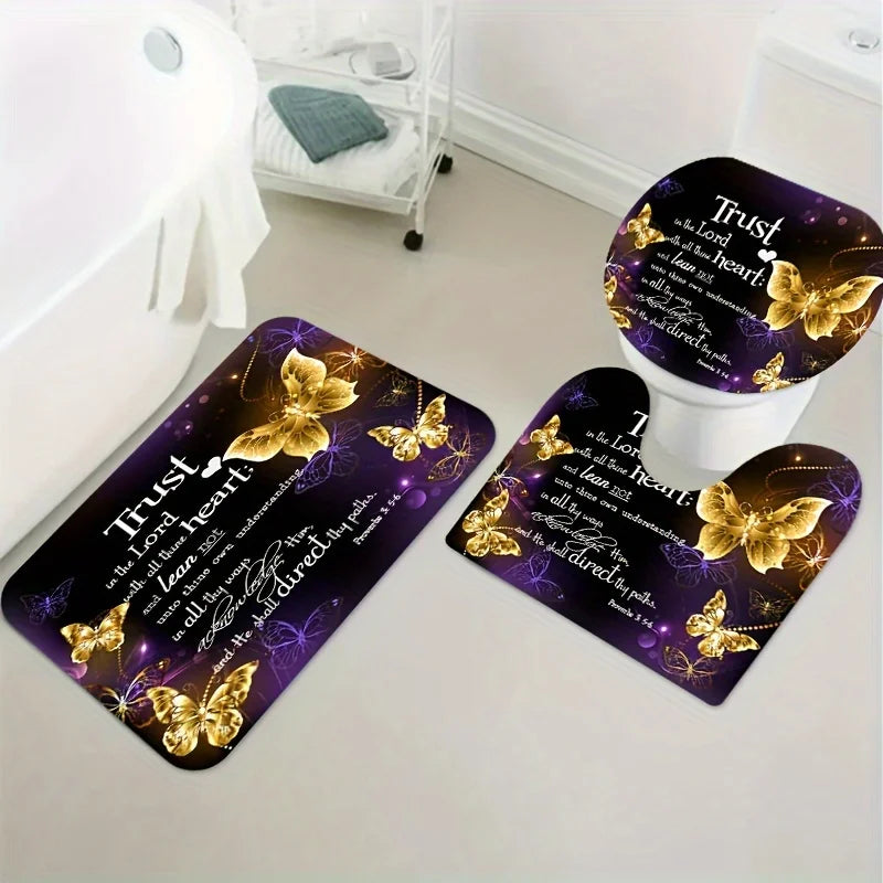 Inspirational Butterfly Bathroom Four Piece Set With Golden Butterflies