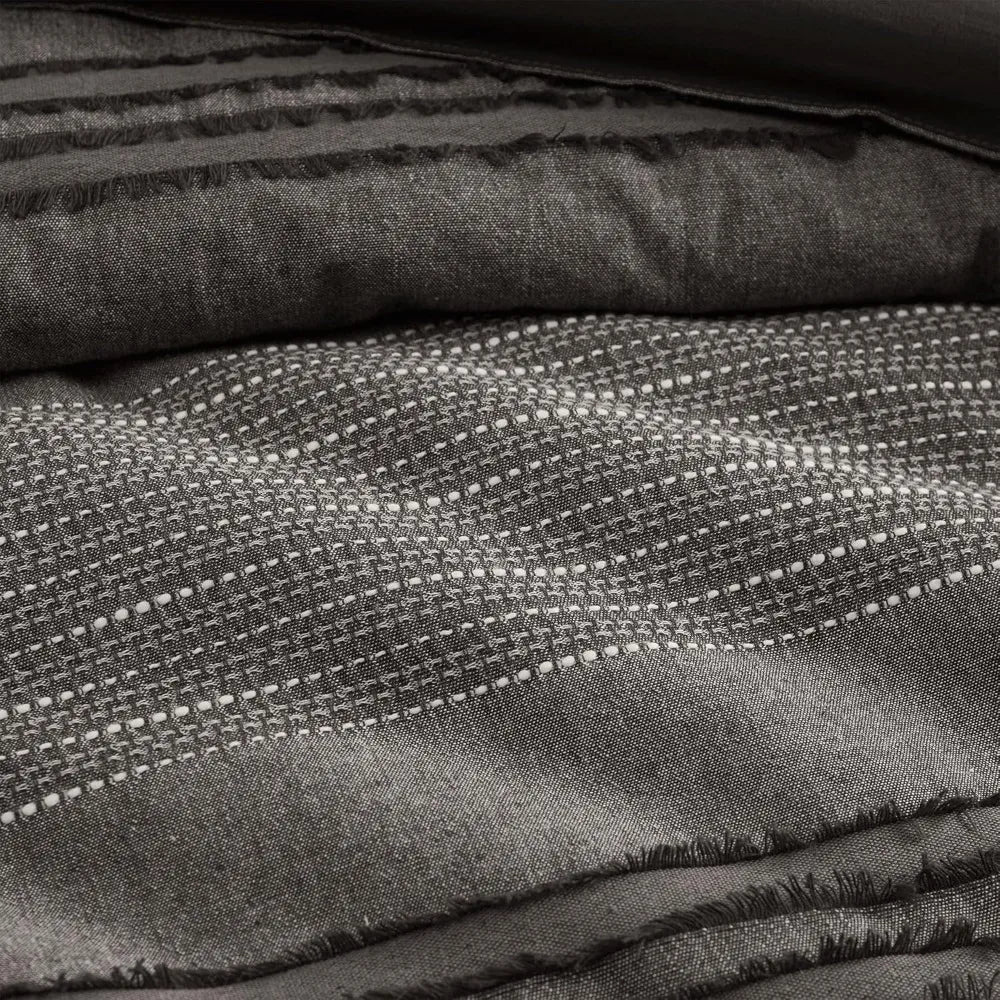 Dark Grey King Comforter Set With Striped Cotton Boho Shams
