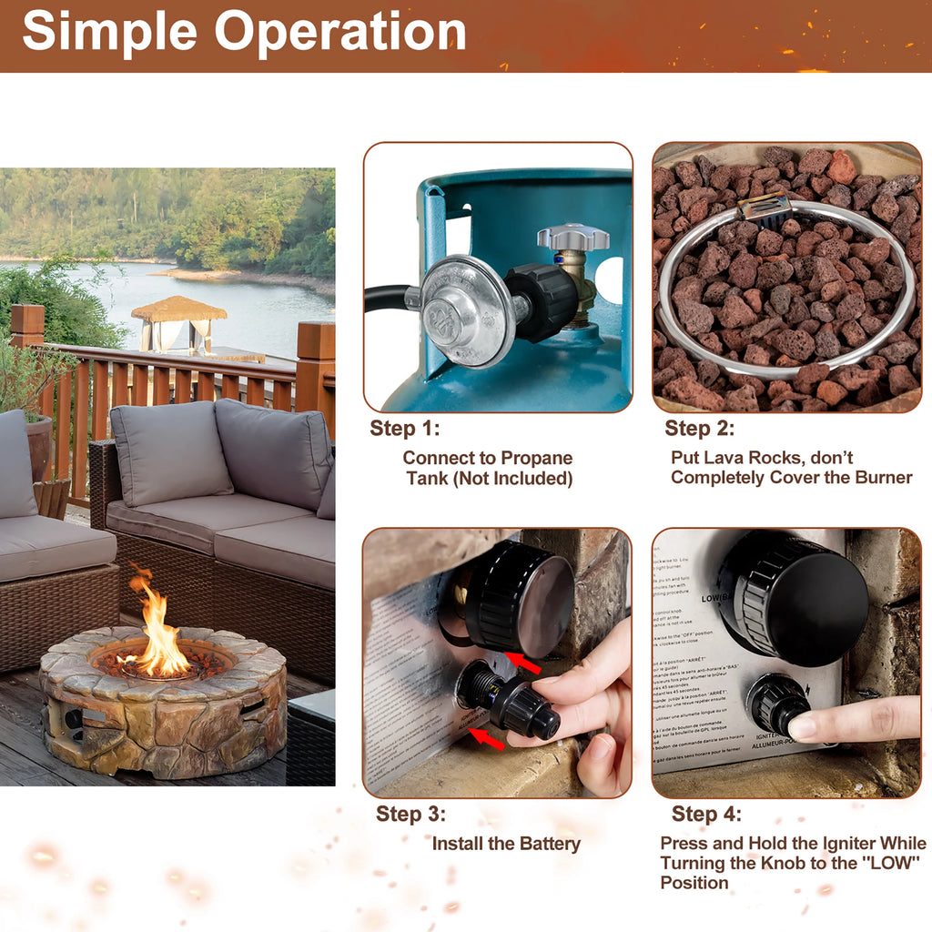 7-Piece Patio Rattan Set With Gas Fire Pit Table Cushions