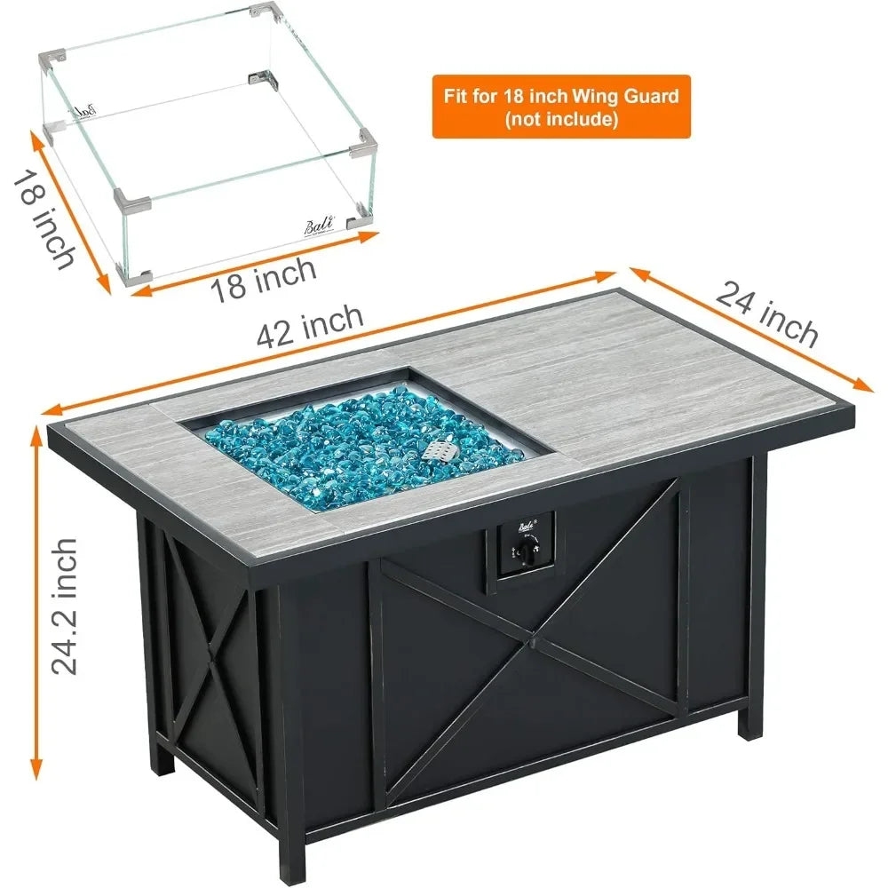 42 Inch Rectangular Propane Fire Pit Table With Glass Lid