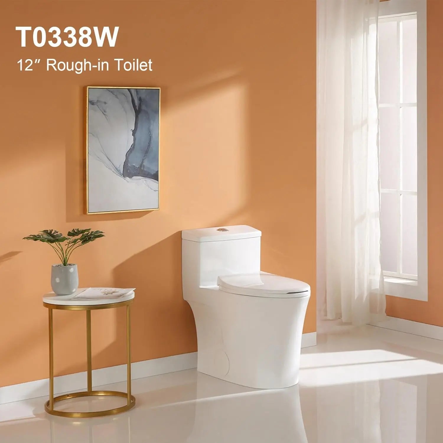 T0338W Compact One Piece Toilet with Comfort Chair Seat ADA Height 17.3", Elongated Dual Flush 0.8/1.28 GPF and MAP 1000g