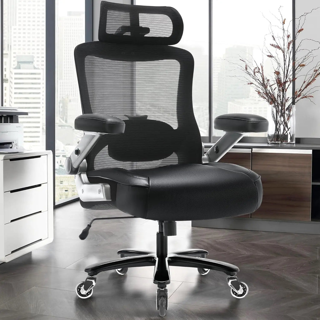 600 LB Big and Tall Office Chair with 3D Flip Arms Large Wheels Extra Wide Seat