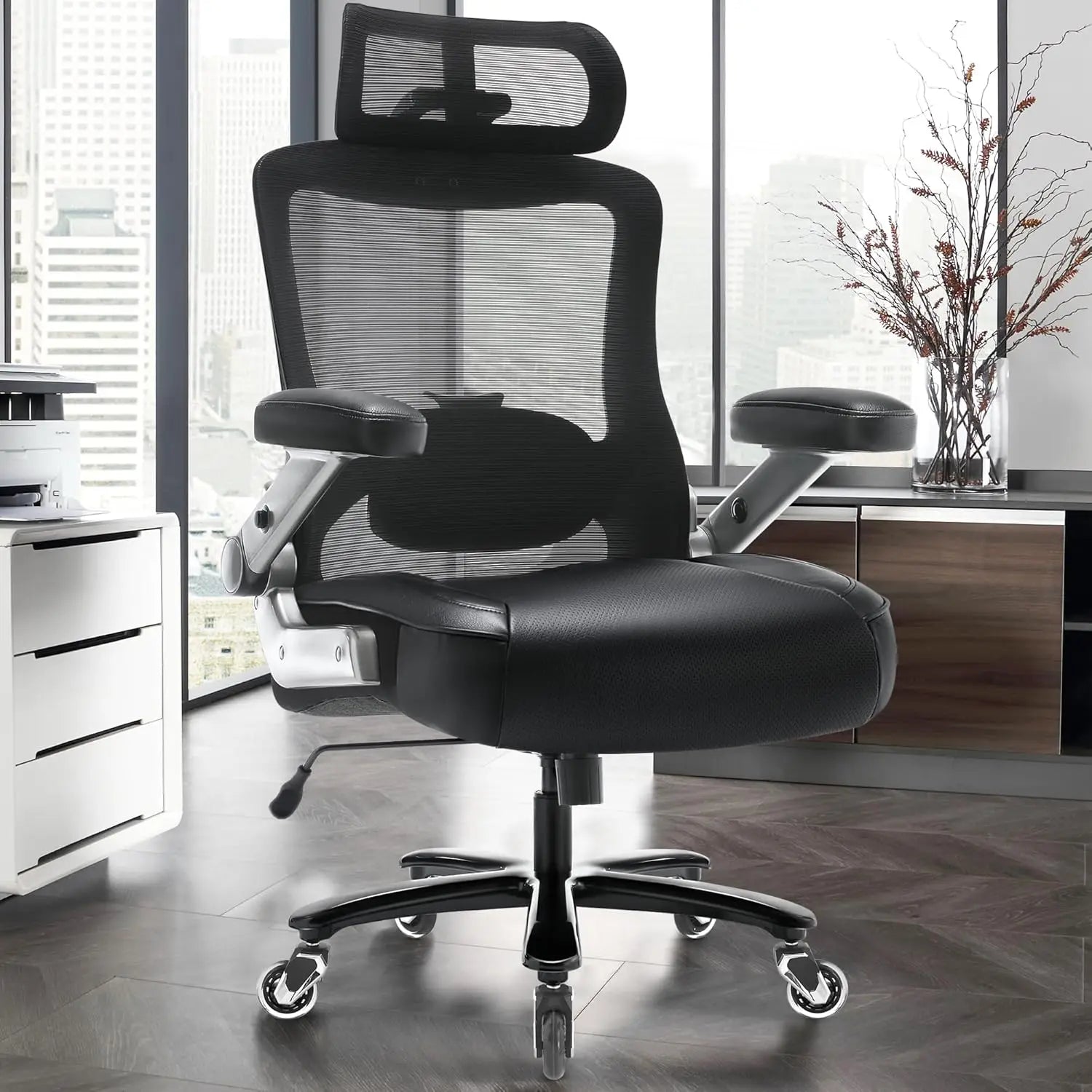 600 LB Big and Tall Office Chair with 3D Flip Arms Large Wheels Extra Wide Seat