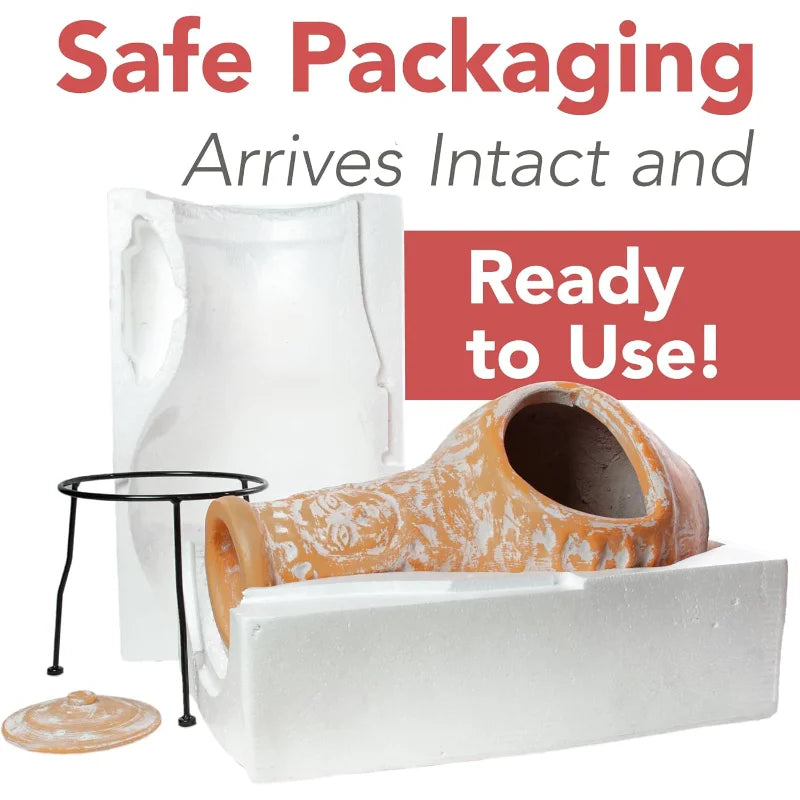 Medium Chiminea Outdoor Fireplace Clay Chimineas with Chimney Rain Lids and Solid Metal Stands - Yellow Terracotta Chimenea