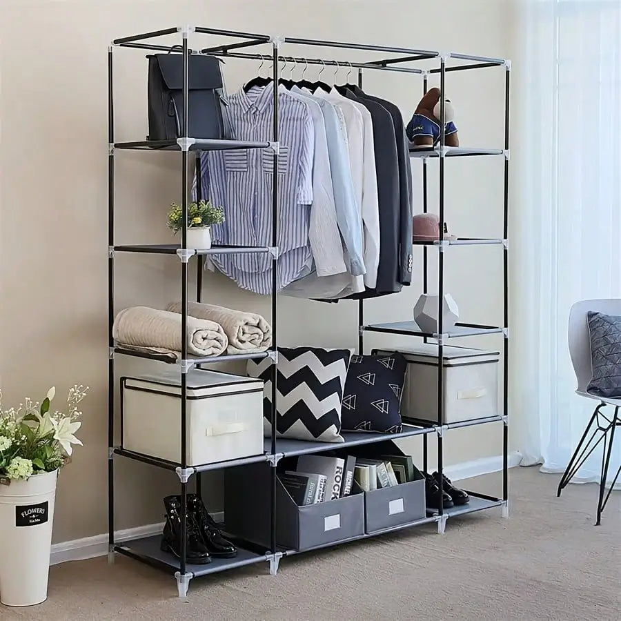 69 Inch Portable Clothes Closet Wardrobe Organizer Gray