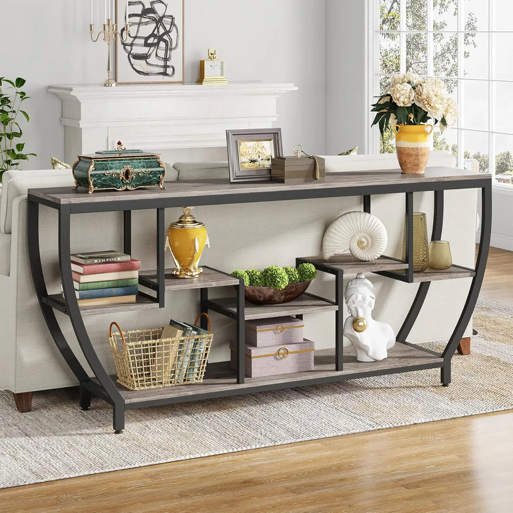 Sofa Console Table With Shelves And Storage For Living Room