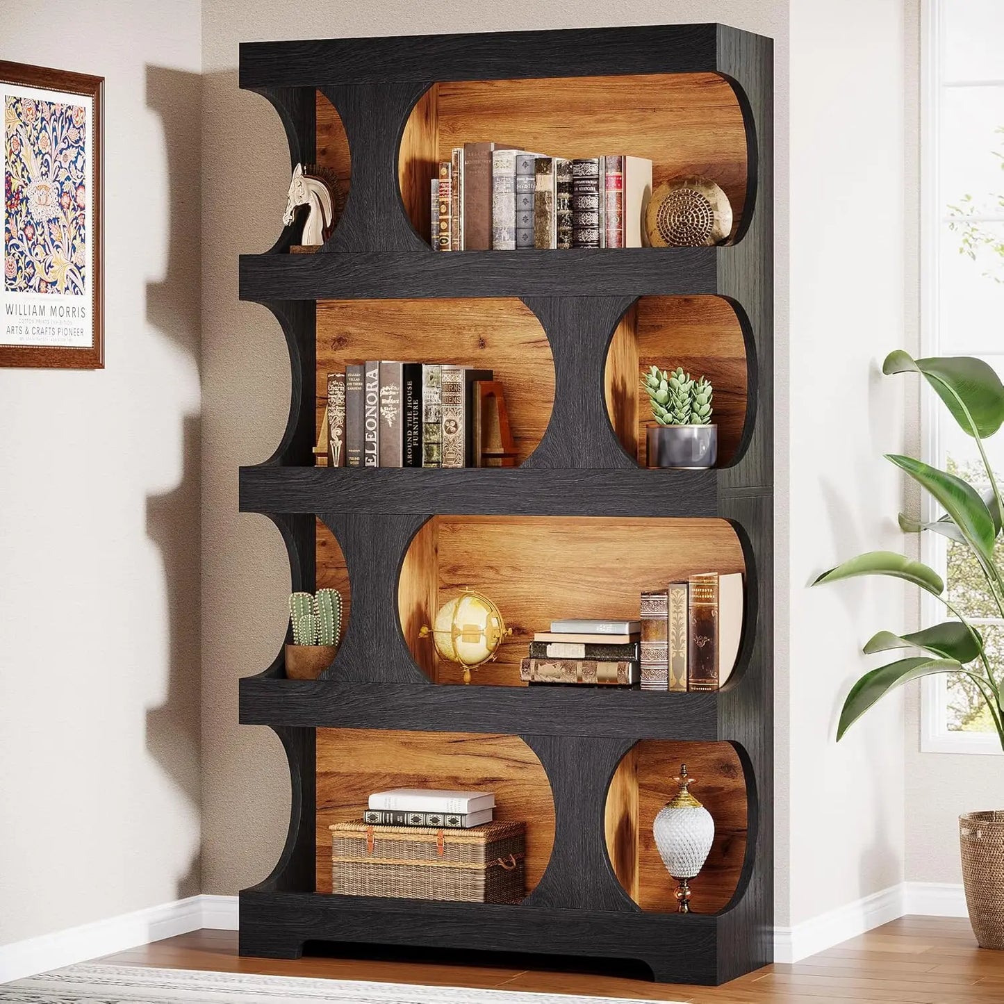 Modern Asymmetrical Freestanding Bookshelf for Living Room and Home Office