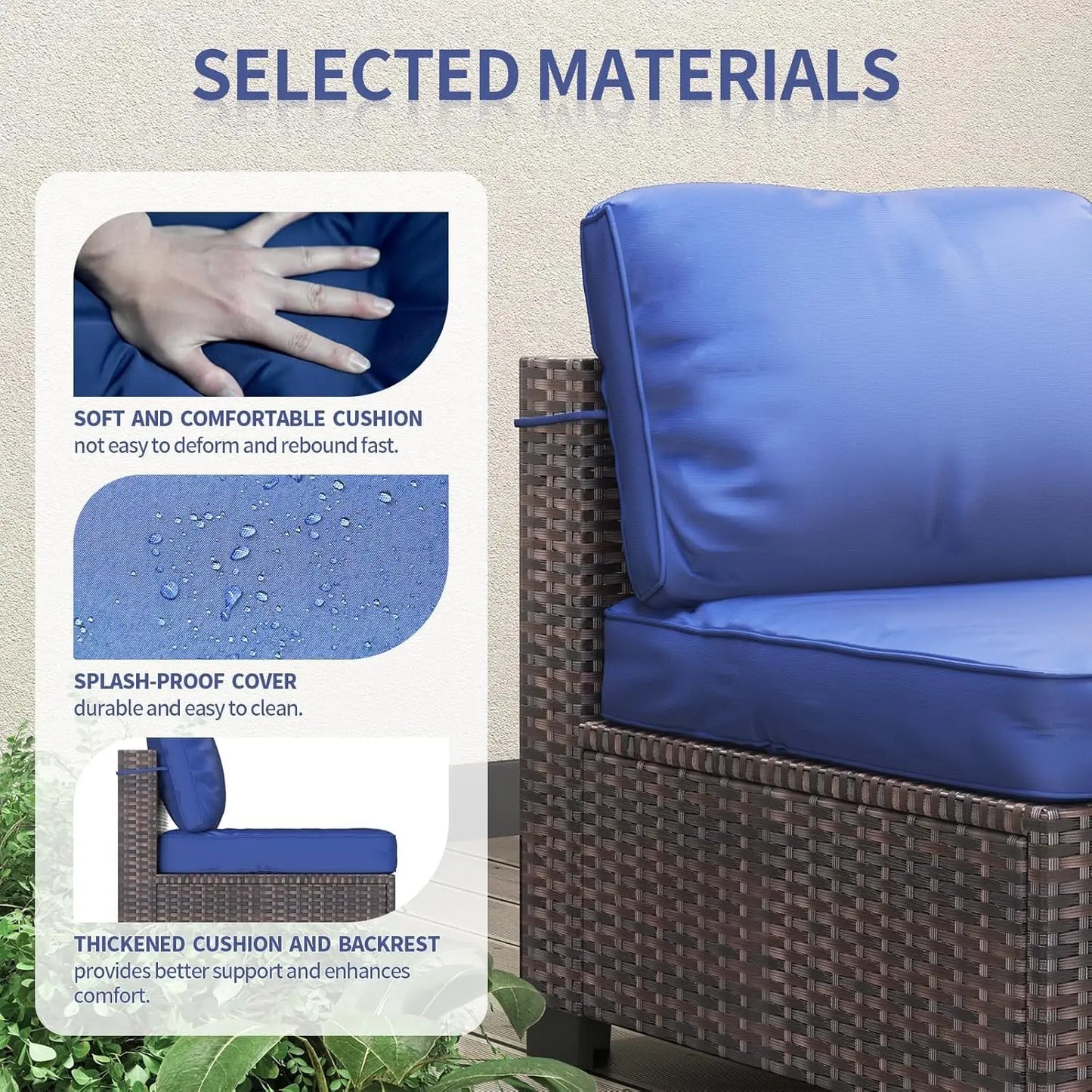 Seven Piece Modular Outdoor Furniture Set With PE Rattan Wicker