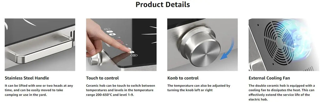 Karinear Dual Zone Ceramic Hob 3200W With Safety Lock Controls