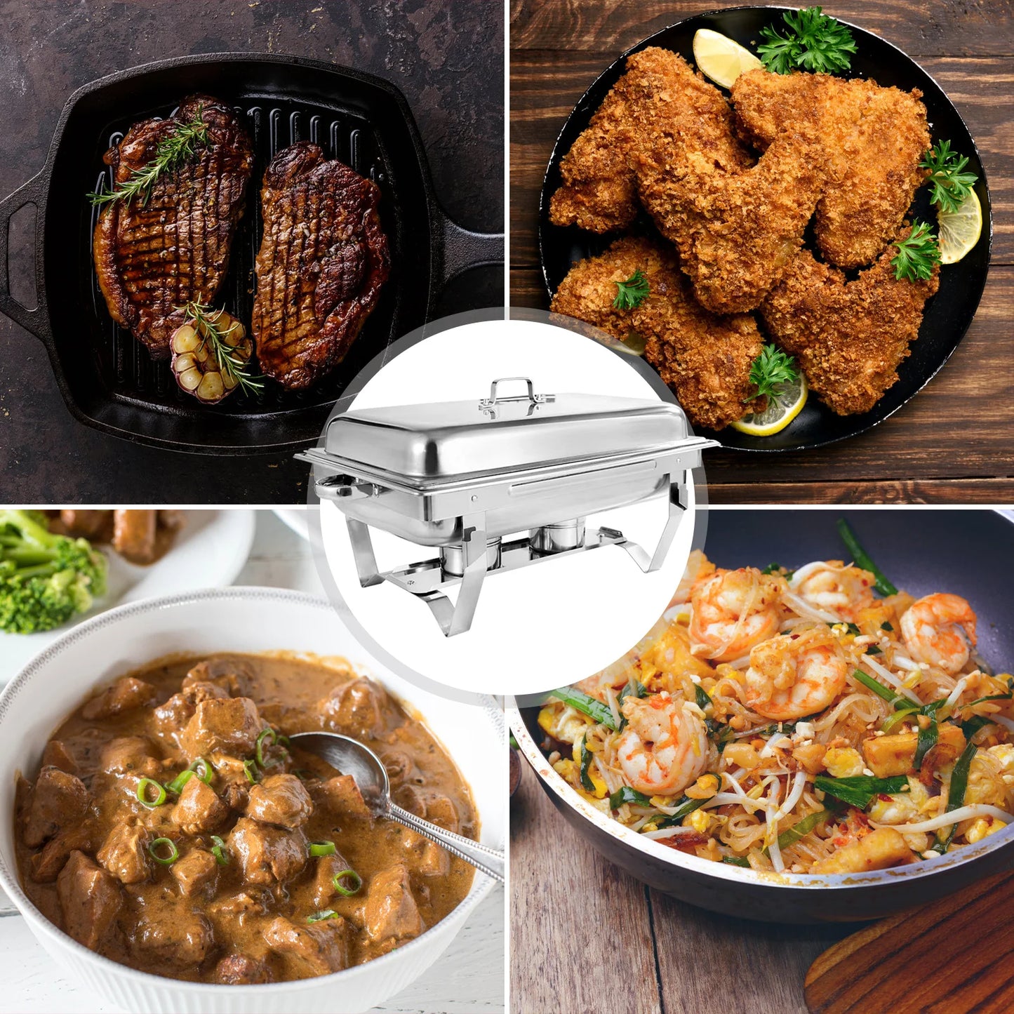 4PCS Stainless Steel Chafer Full Size Chafer Chafing Dish Buffet Set