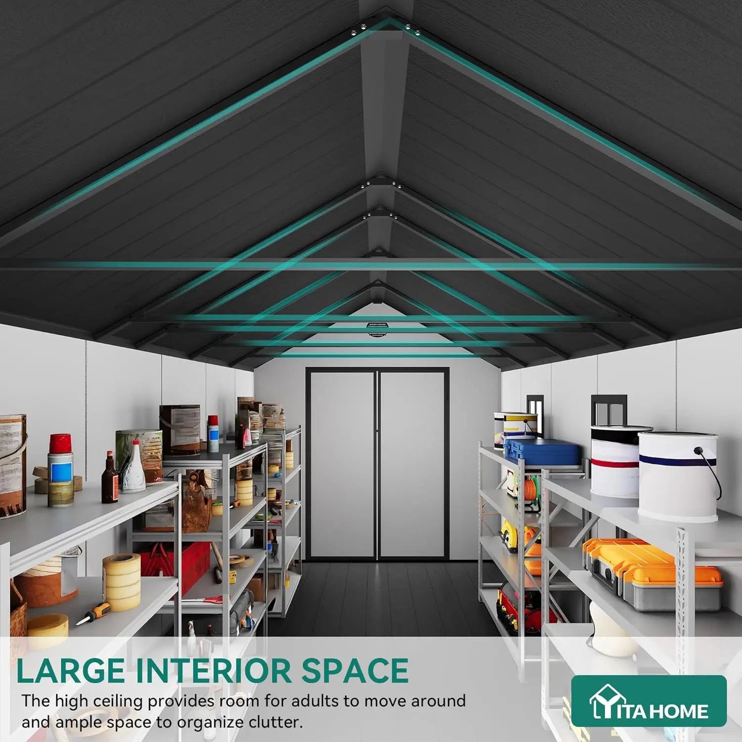 8x16 Ft Waterproof Outdoor Storage Shed With Floor Lockable Doors