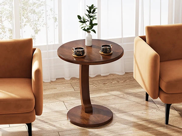 Tribesigns Round End Table Wood C Shaped Side Table Retro