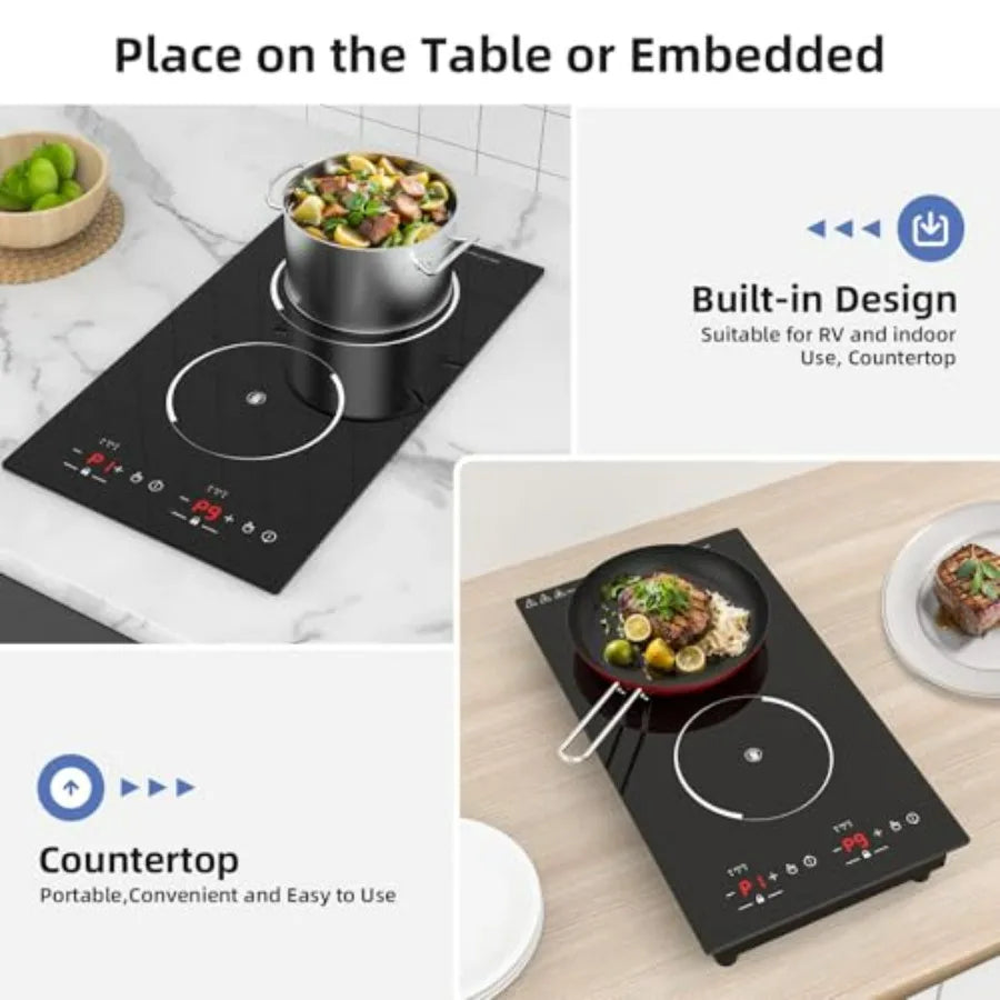 12 Inch Induction Cooktop Two Burner 110V Stainless Steel