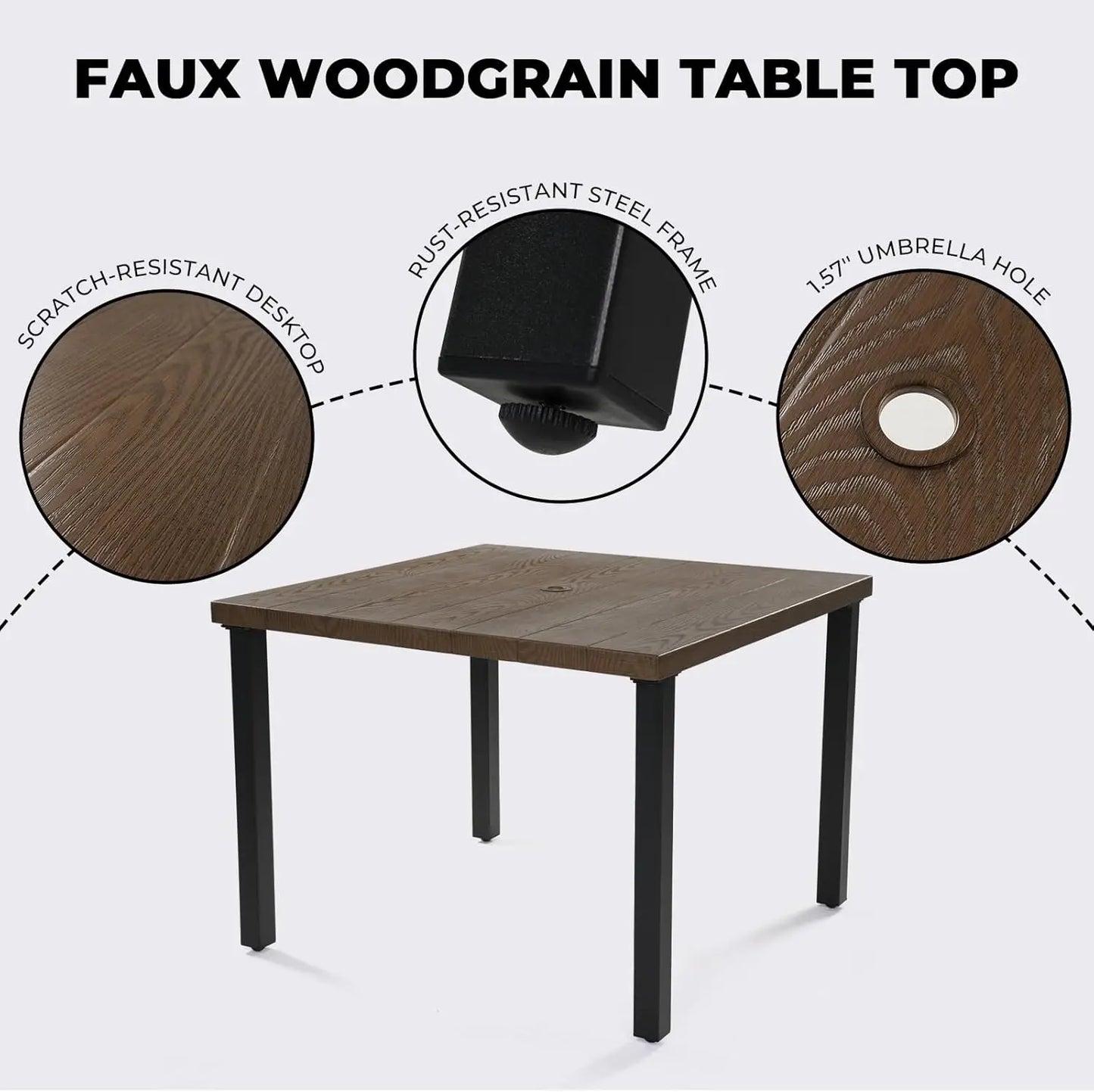 5 Piece Outdoor Dining Set Leather Look Wicker Chairs Table