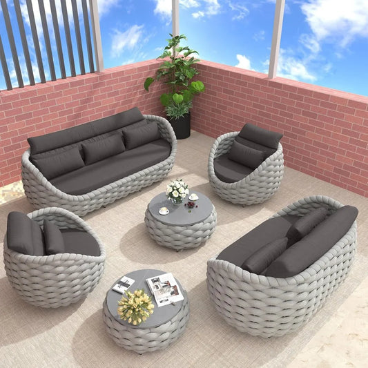 Outdoor Patio Furniture Set 6 Pieces Aluminum Sectional Sofa, Metal Patio Conversation Set with Threeseat, Loveseat & Armchair,