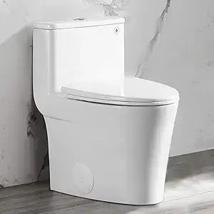 DeerValley Compact One Piece Toilet Elongated, Modern Toilet with Soft Close Seat Ceramic Glossy for Small Bathroom Space