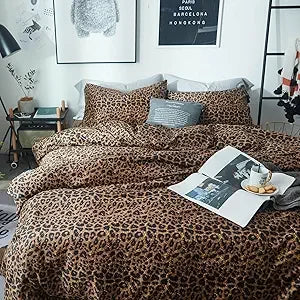 Leopard Print Comforter Set King-3 Pieces Animal Cheetah Printed Comforter Sexy Soft Fluffy Brown/Black Floral Print Bed