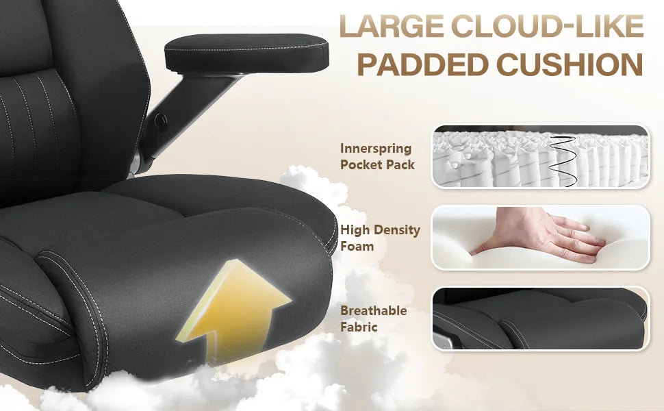 600LBS Big Tall Fabric Executive Office Chair 5D Flip Arms