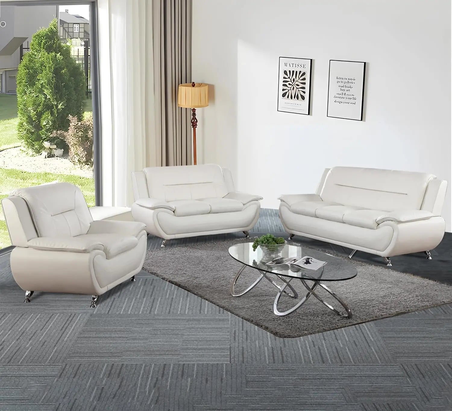 3 Piece Living Room Couch Set, Faux Leather Sofa Set, Modern Sofa Couch Set Living Room Furniture (Sofa+Loveseat+Chair)