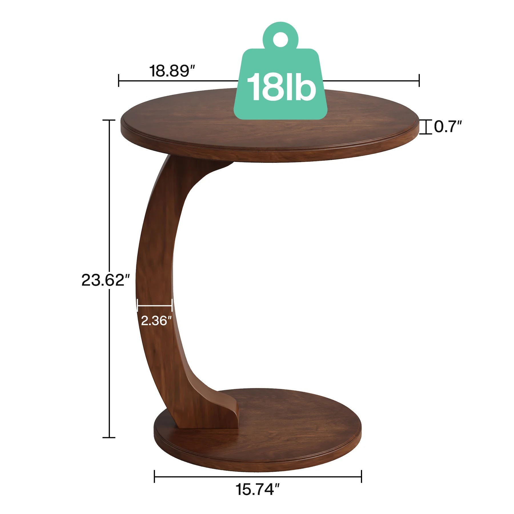 Tribesigns Round End Table Wood C Shaped Side Table Retro