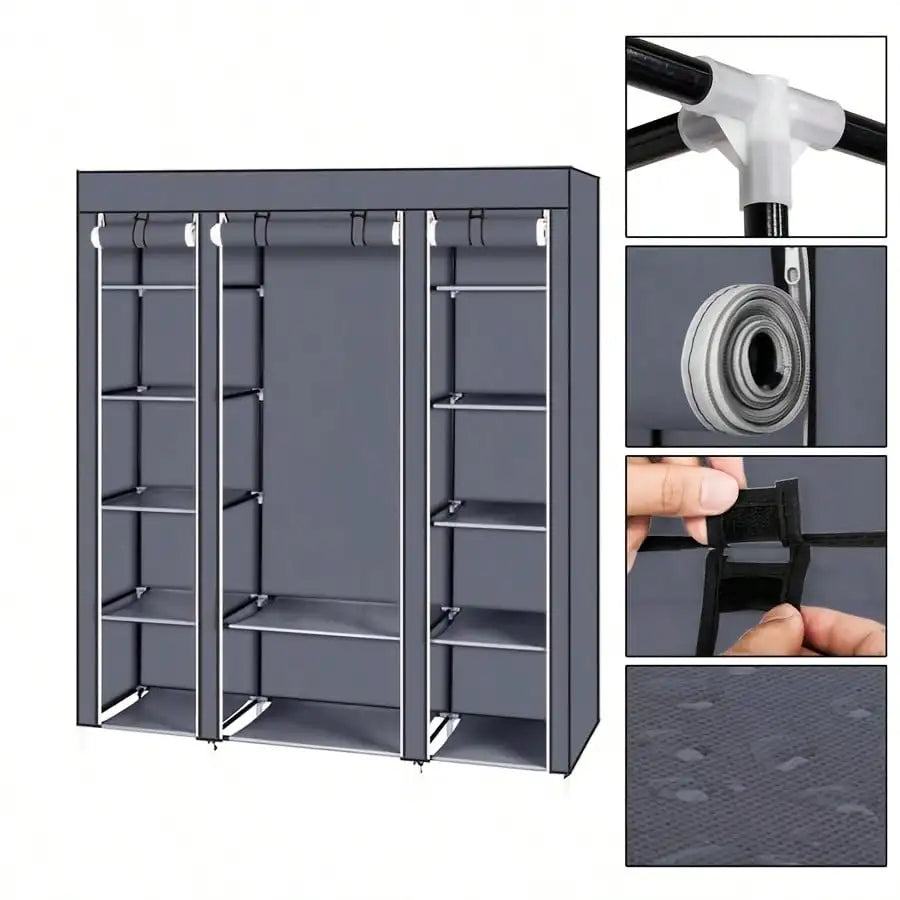 69 Inch Portable Clothes Closet Wardrobe Organizer Gray