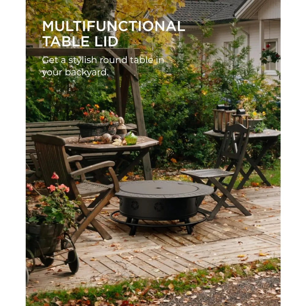 43 Inch Fire Pit With BBQ Grill Outdoor Wood Burning