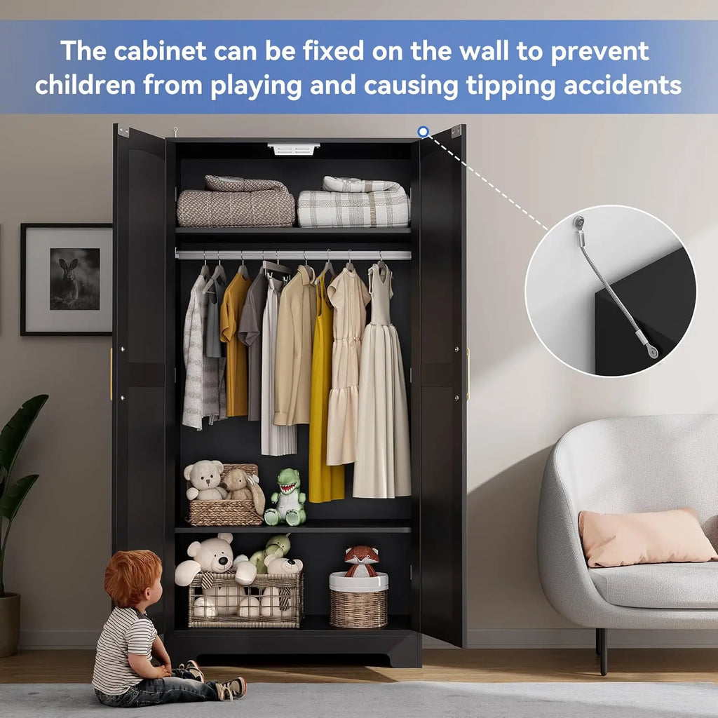 Modern Wooden Armoire Wardrobe Closet With Doors And Shelves