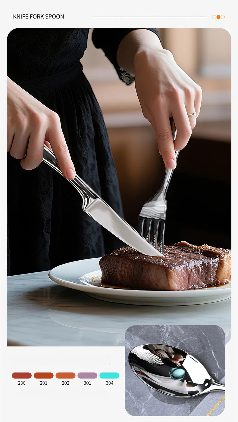 High-end 304 stainless steel restaurant and hotel creative high-end tableware steak, knife, fork and spoon set