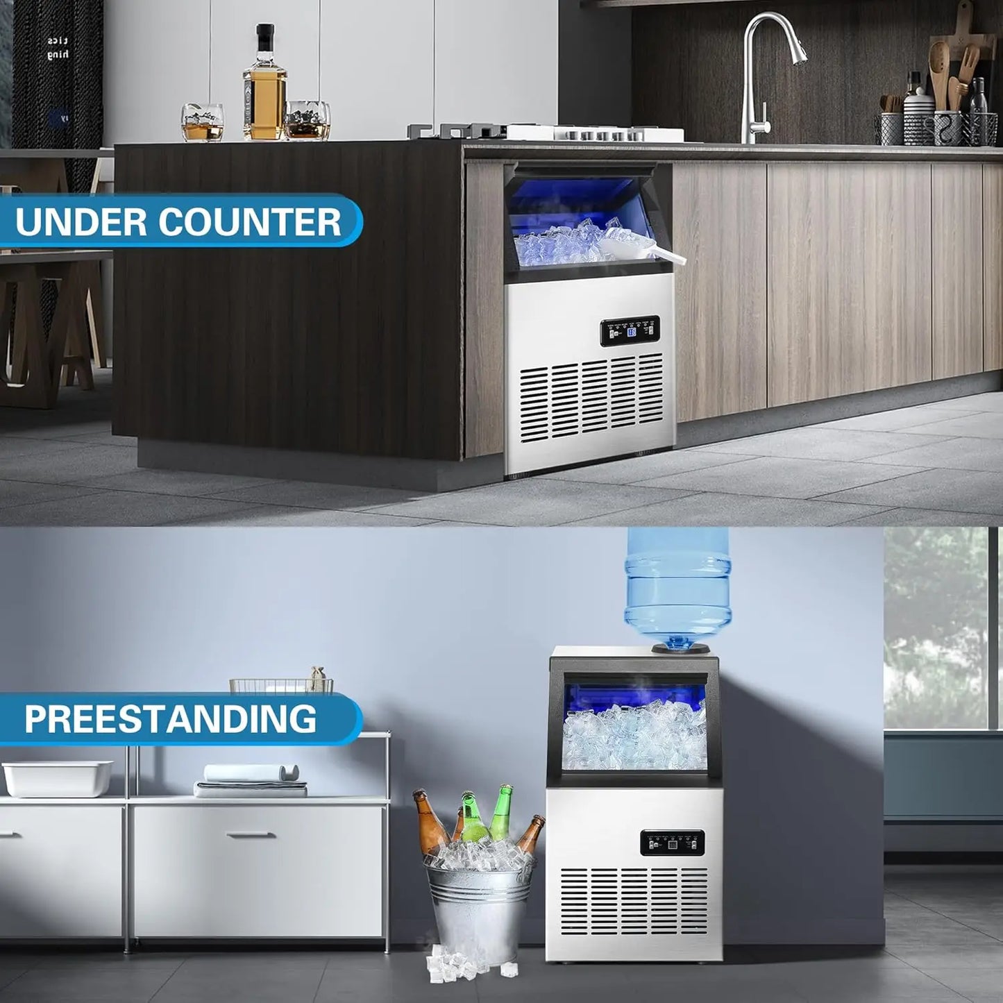 Zomagas 110LBS 24H Stainless Ice Maker With Dual Water Inlets