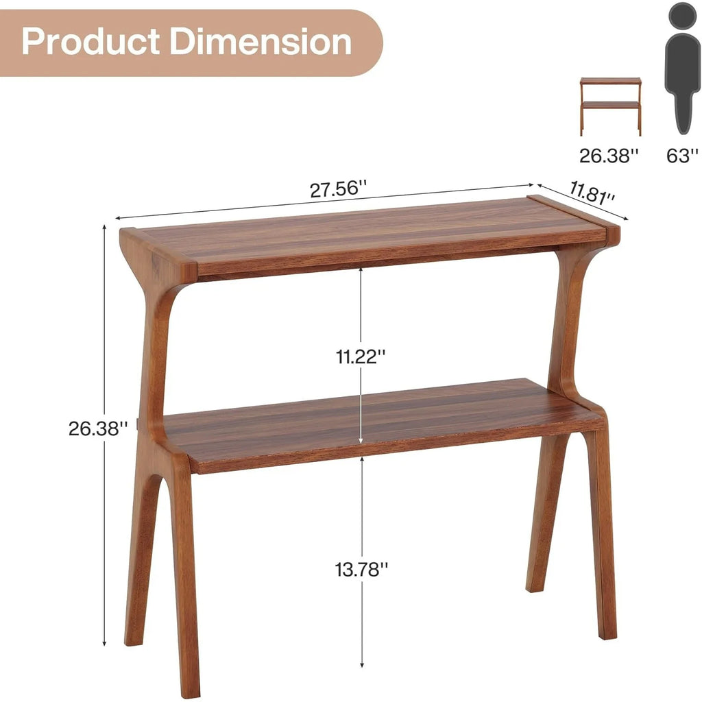 Solid Wood End Table Two Tier Storage Shelf Living Room