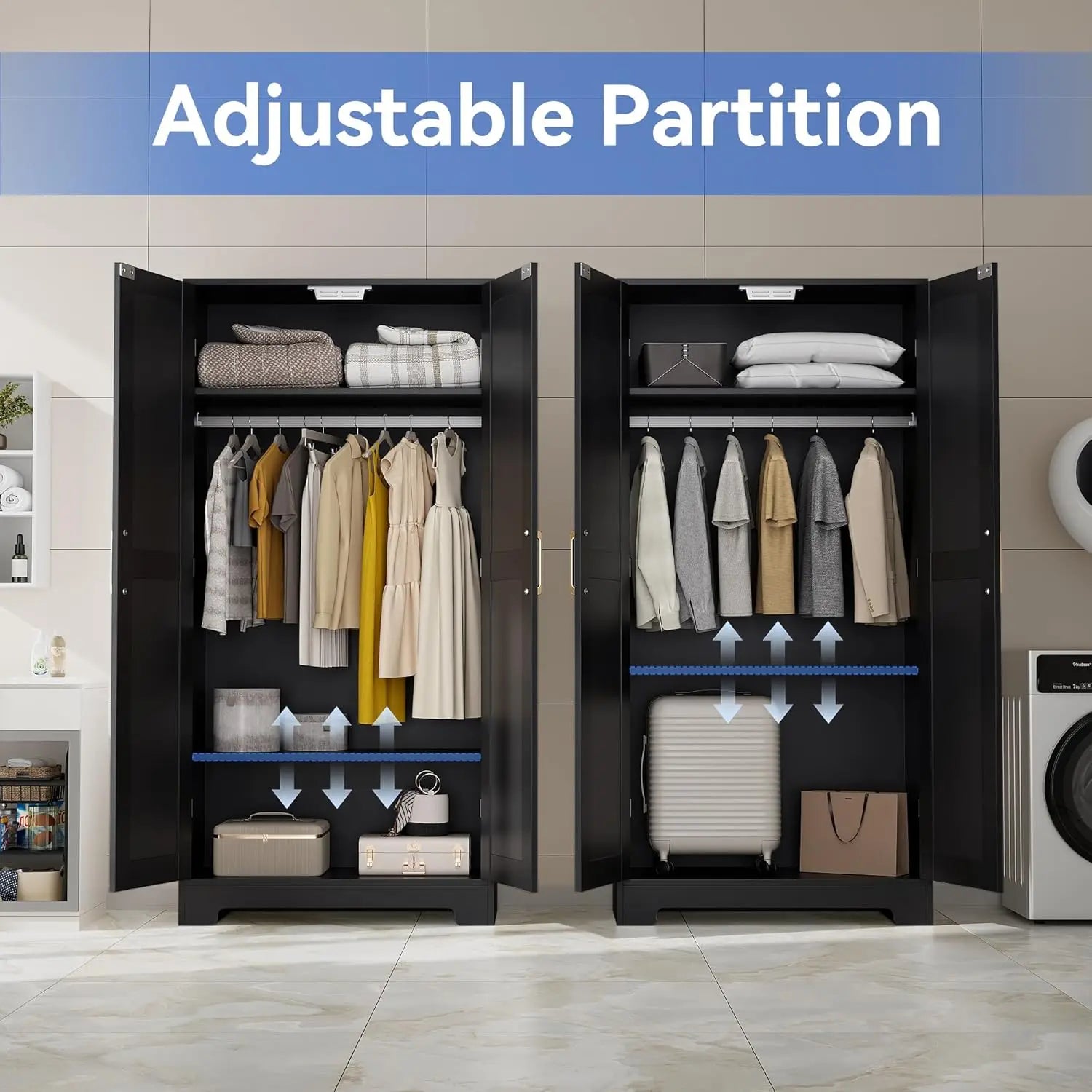 Modern Wooden Armoire Wardrobe Closet With Doors And Shelves