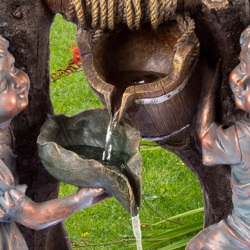 Outdoor Fountain With Cascading Waterfall And LED Lights