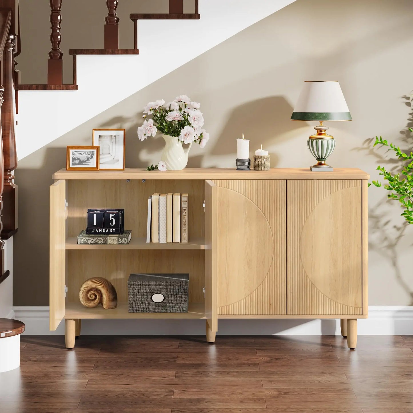 Tribesigns Buffet Cabinet Sideboard with Storage, 59.4-Inch White Storage Cabinet Modern Sideboard Buffet Table with Doors for L