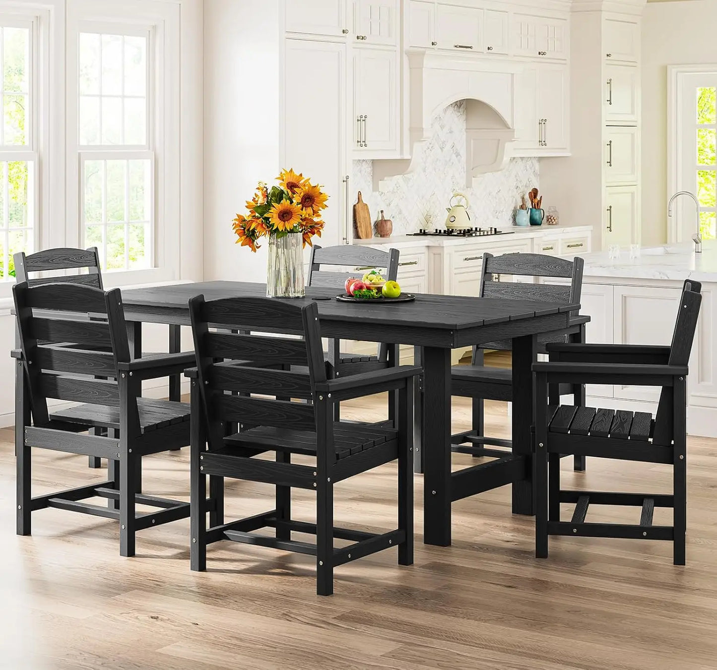 Outdoor HDPE Patio Dining Set Umbrella Hole 6 Chairs