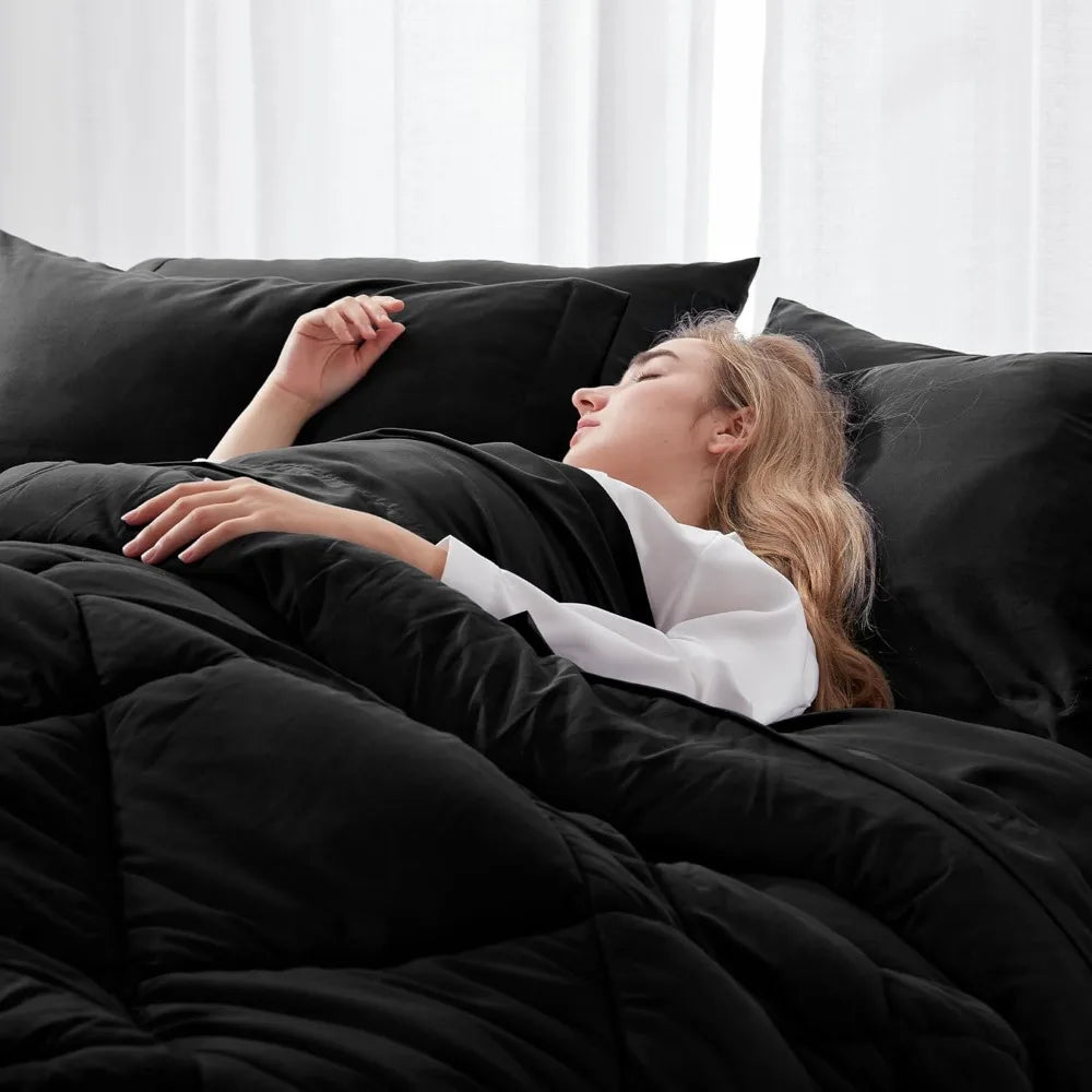 Black All Season King Size Comforter Set Bed In Bag