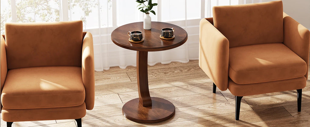 Tribesigns Round End Table Wood C Shaped Side Table Retro