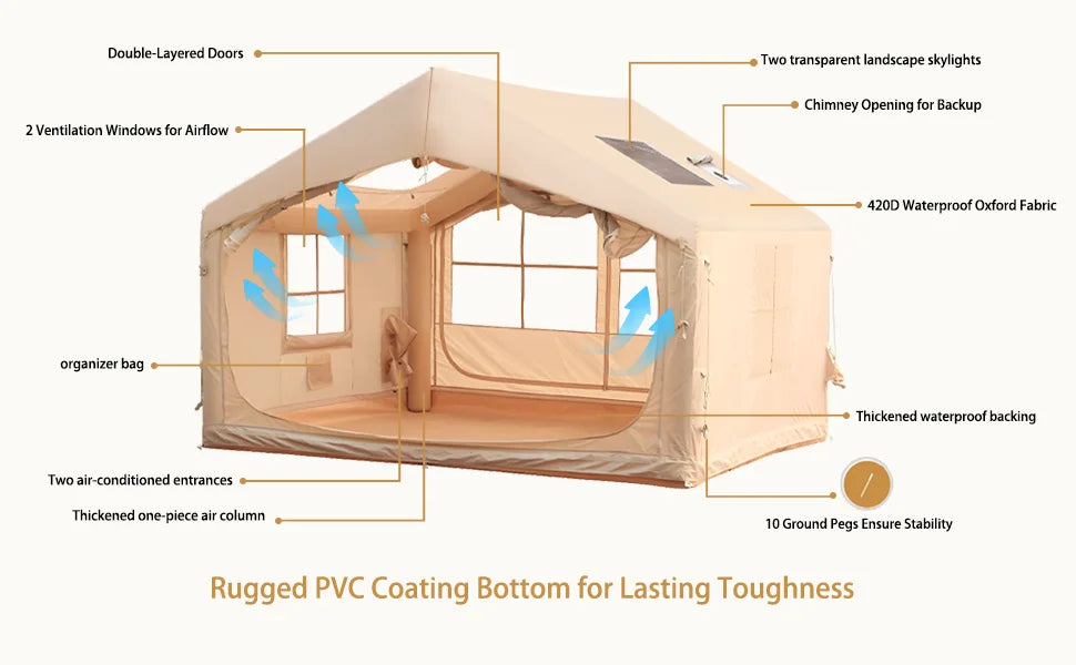80.73 Inflatable Camping Tent-6 People Inflatble Tent for Camping,4 Season Glamping garden Furniture，Outdoor Canopy