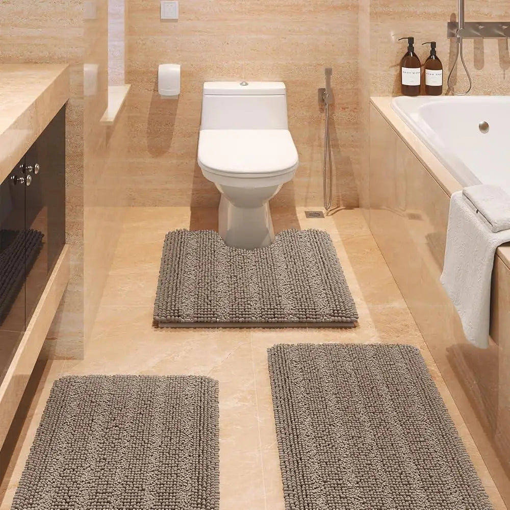 Ultra Soft Chenille Bath Rugs Non Slip Absorbent Bathroom Mat Set Home Shower Toilet Bedroom Easy Washable