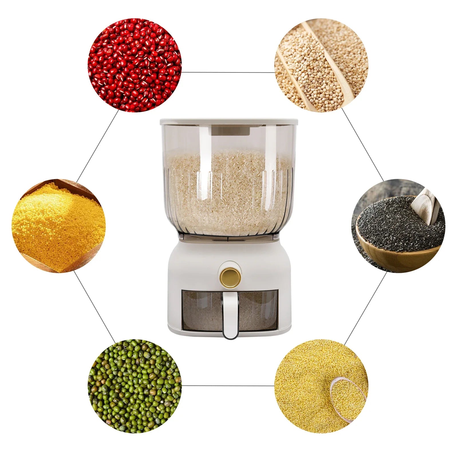 22Lbs Rice Dispenser,Large Sealed Grain Storage Container with Rice Cup Food Dispenser Kitchen Organizer for Rice, Beans, Grains